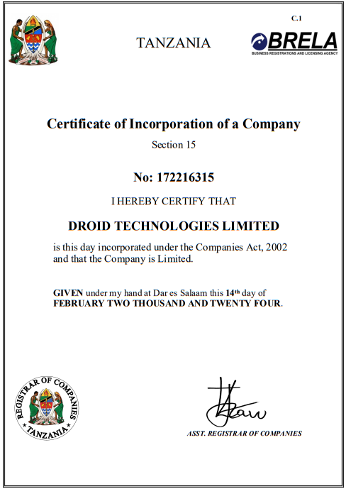 droid Technologies Certificate